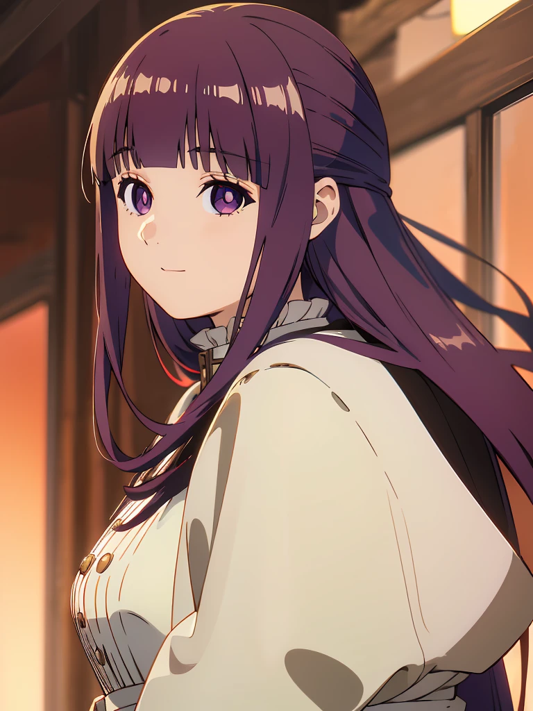 è²ä¼¦,1girl,solo,red-haired,long hair,green eyes,blunt bangs,sidelocks,half updo,bright pupils, hair ornament,frilled collar,black robe,white dress,center frills,buttons,wide sleeves,long sleeves,curvy,cowboy shot,brown coat,from side,smile,, Exquisite visuals, high-definition,masterpiece,best quality,, 20yo,Young female,Beautiful Finger,Beautiful long legs,Beautiful body,Beautiful Nose,Beautiful character design, perfect eyes, perfect face,expressive eyes, looking at viewer, official art,extremely detailed CG unity 8k wallpaper, perfect lighting,Colorful, Bright_Front_face_Lighting,shiny skin, (masterpiece:1.0),(best_quality:1.0), ultra high res,4K,ultra-detailed, photography, 8K, HDR, highres, absurdres:1.2, Kodak portra 400, film grain, blurry background, bokeh:1.2, lens flare, (vibrant_color:1.2), (beautiful_face:1.5),(narrow_waist),