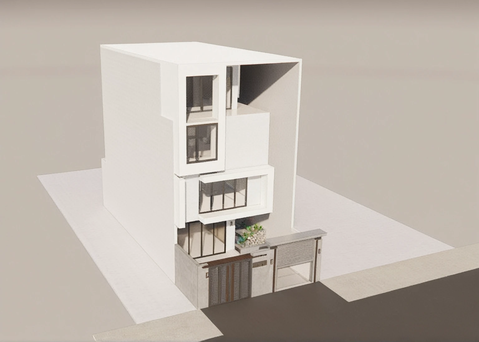 Use aluminum doors, wooden louvers, white brick walls