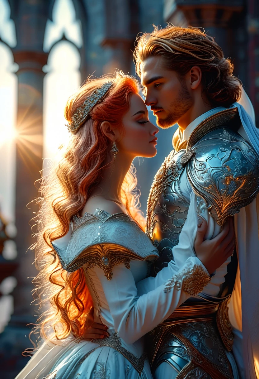 Romance in a heavenly landscape, (((Caucasian skin))) loving couple in their 20s, a (blonde-haired imperial duke) The love is (((uma grávida de Caucasian skin:1.2 (Red-Haired)) celestial warrior), romantic way, 8k, extremely detaild, high qualiy, (photorrealistic:1.37), ideal proportions and defined complexion, meticulously crafted resources, inaccessible beauty, Perfection, Breathtaking elegance, curvas g, goddess-like figures, divine symmetry, artistic work of arts, vivid realism, hyper-detailed sculptures, life-like forms, truly inspiring, impeccable craftsmanship, pure shine, ethereal beauty, Delicate contours, striking poses, sublime beauty, subtle nuances, dynamic compositions, swirly vibrant colors, perfect lighting, poignant expressions, heavenly aura, majestic presence, dream-like atmosphere, unrivaled gdetailed octane rendering trend in artstation, 8k art photography, photorrealistic concept art, rewarded photography, work of art, perfect composition, beautiful detailed intricate insanely
