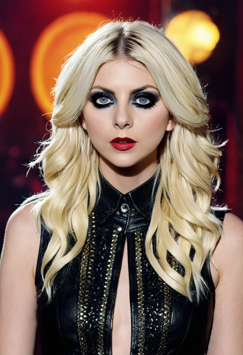 Holly Willoughby copies Taylor Momsen down to the minutest detail, clothed in identical attire, hairstyle, and makeup, scene-stealing re-enactment of the 'Going to Hell' music video by The Pretty Reckless, attention to thread and hair meticulous, facial expression held under soft illumination, dramatically positioned, textures dramatically vivid, eyes treated to spectacular views, impeccable impersonation, UHD drawing