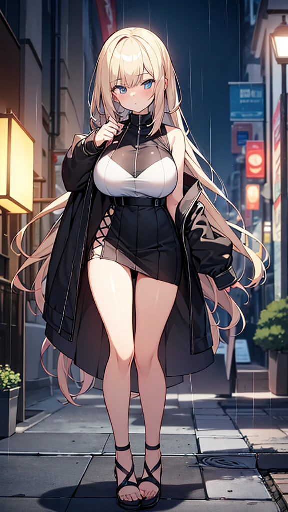Full body image, フロント, One girl, 18-year-old, Mix 4, (32k, RAW Photos, Highest quality, masterpiece:1.2), (Anime-like, photoAnime-like:1.37), cute, night, rain, Humidity, Professional Lighting, Photon Mapping, Radio City, Physically Based Rendering, Super Resolution, (Big Breasts:1.2), {{The biological weapon that had preyed on the younger sister took her place and reunited with the older brother.}}, Girl Skull, whole body, NSFW