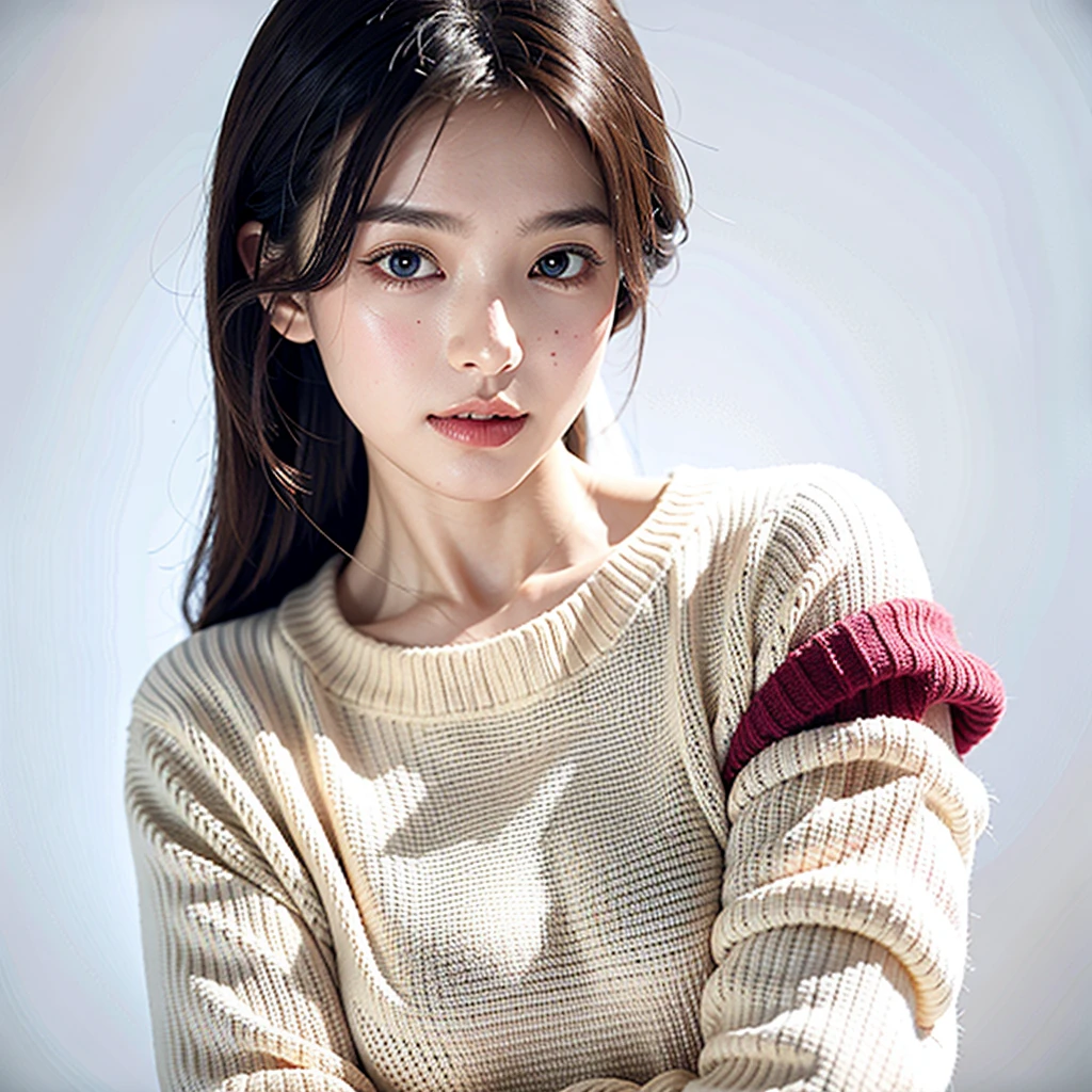 1girl,sweater,white background,