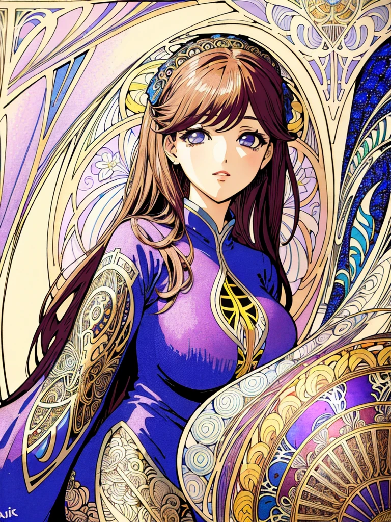 absurdres, best quality, ultra detailed,detailed background,(art nouveau:1.5), (zentangle:1.3),
1girl,