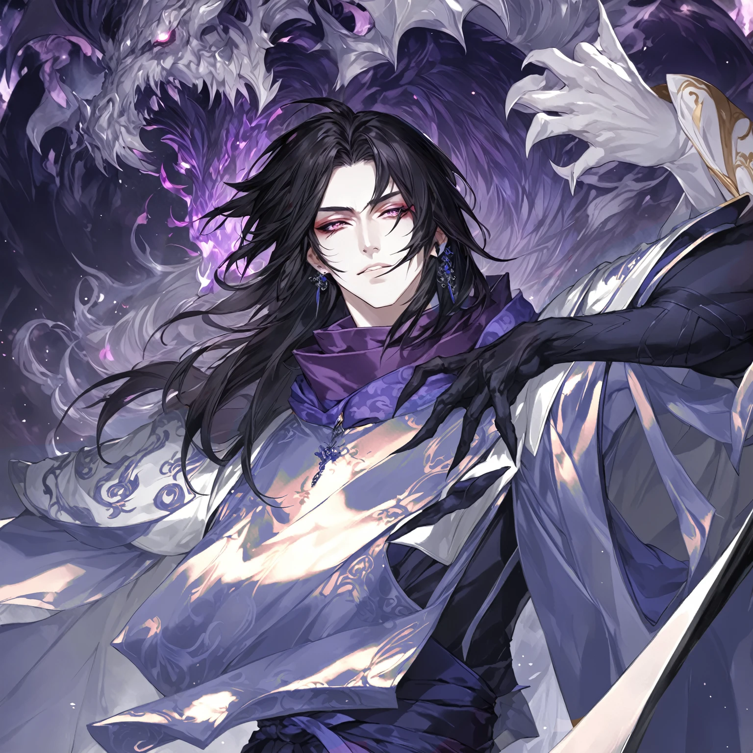 masterpiece, best quality, good quality, Fantasy aesthetics, Highly detailed, shadowverse style, male, japanese aesthetic, closed mouth