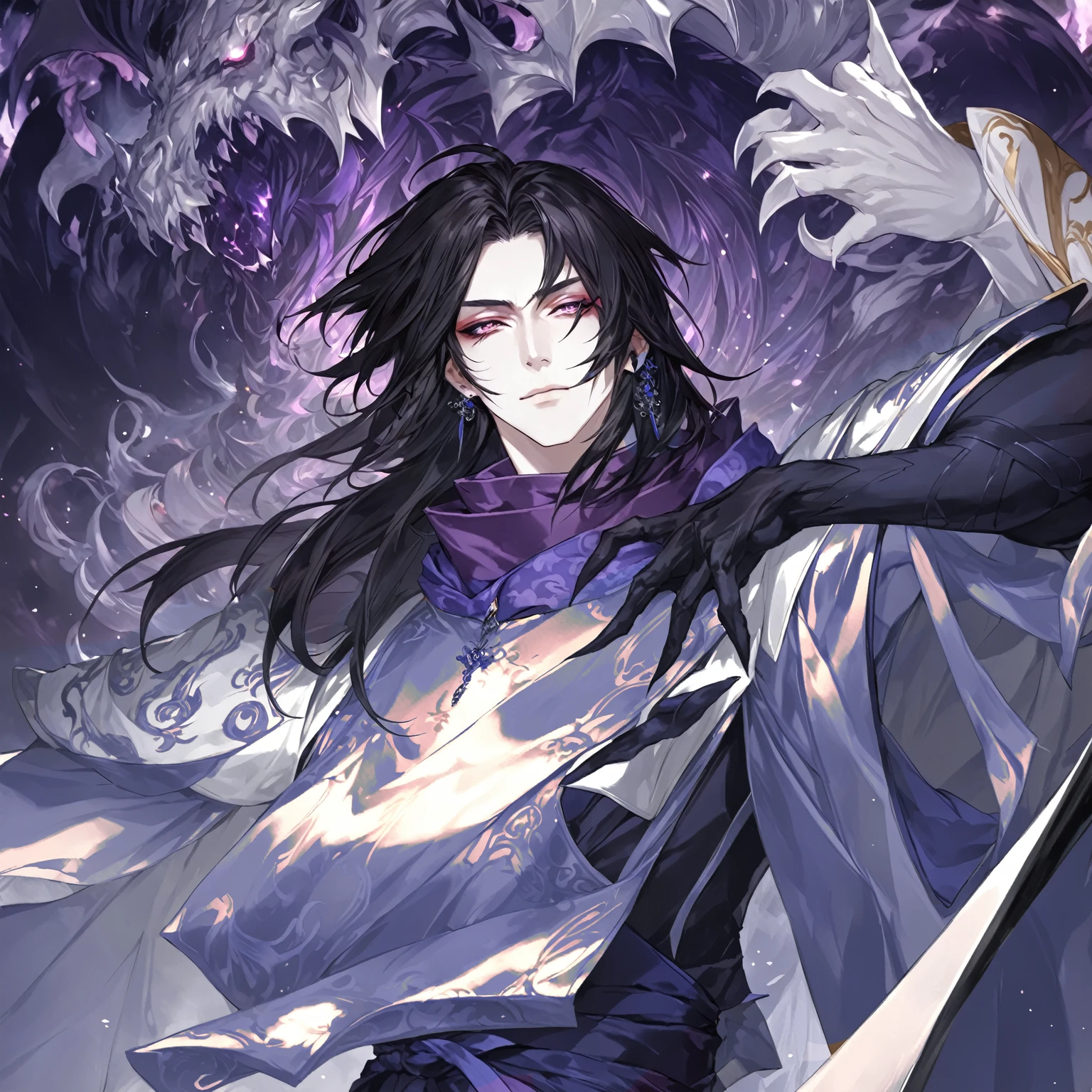 masterpiece, best quality, good quality, Fantasy aesthetics, Highly detailed, shadowverse style, male, japanese aesthetic, closed mouth