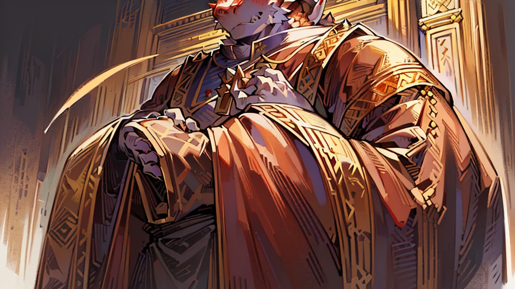 human nature, cannon, male, solitary, ((the strong,Handsome)), (dragon),((Traditional Catholic Pope outfit,Western dragon dragon horn)), standing,((Traditional Catholic style)),Hand in hand cross,high quality, (4K,high quality, high resolution, masterpiece), Front view (close up), cartoon,by lindong, fat