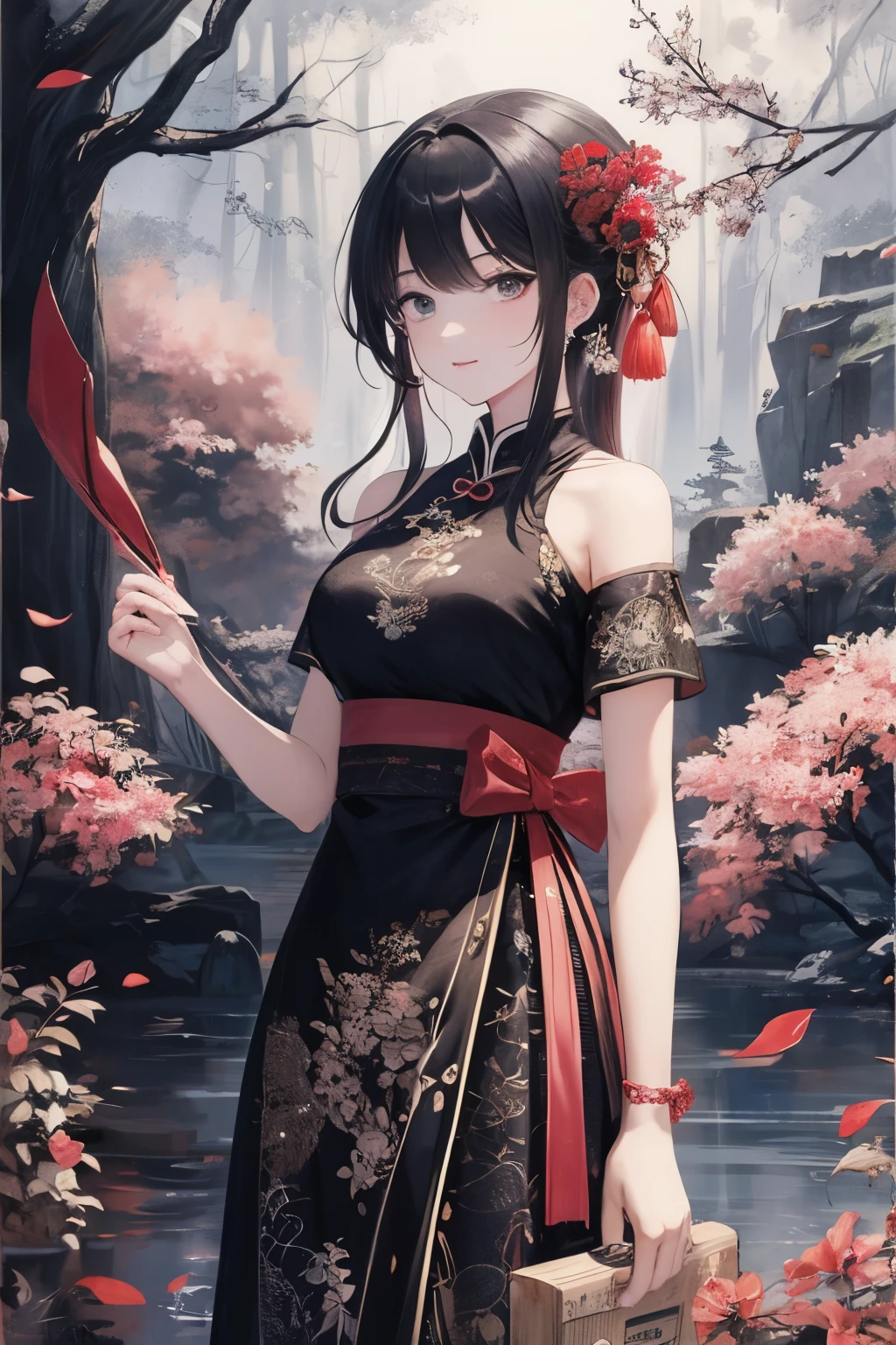 shukezouma, negative space, shuimobysim,
<lora:Moxin_10:0.0.85>,<lora:Moxin_Shukezouma10:1>,
1girl,
<lora:VirtualGirl-Rin_v2:0.2>,VirtualGirl-Rin, small breasts, bob hair, short hair, brown hair, brown eyes,black choker,
woman,bare shoulders, (ecchi0.5), lips, water splash, (trees:0.5), (flowers:0.6) ,(birds:0.2), (bamboo0.1), lakes, Hangzhou, bonian, bonian in background
