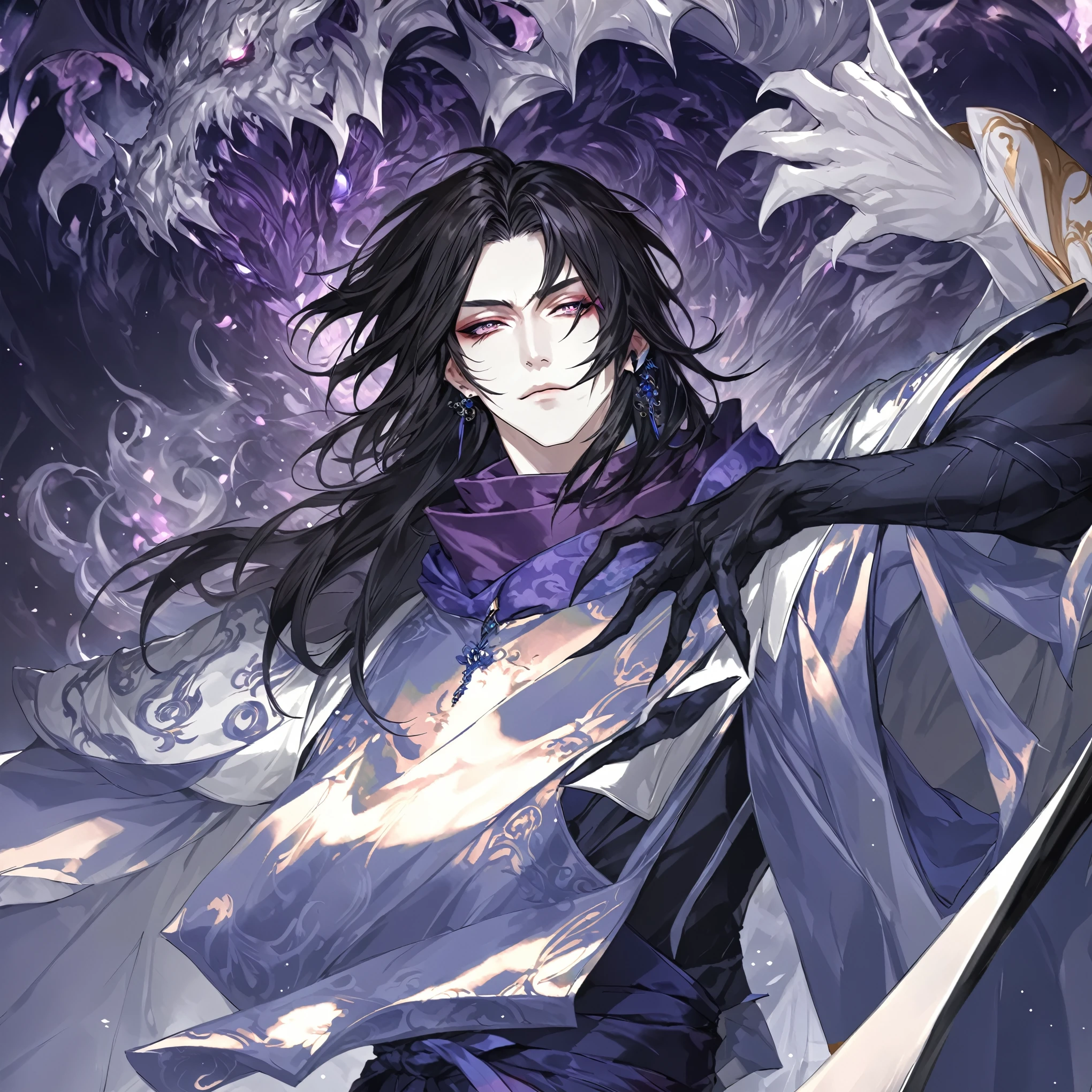 masterpiece, best quality, good quality, Fantasy aesthetics, Highly detailed, shadowverse style, male, japanese aesthetic, closed mouth