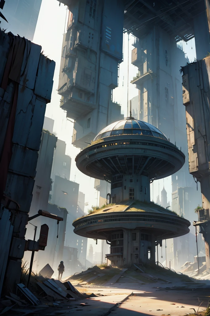 Futuristic city, post-apocalypse, inside dome, sterile