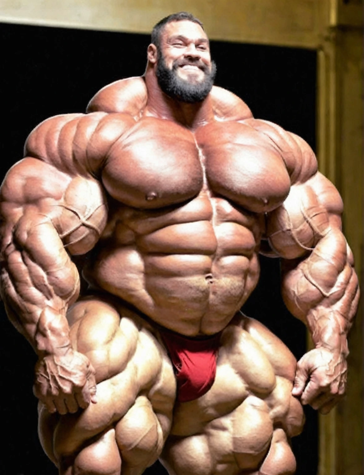 3 meters, muscle morph, brute bodybuilder. 3000 lbs, 