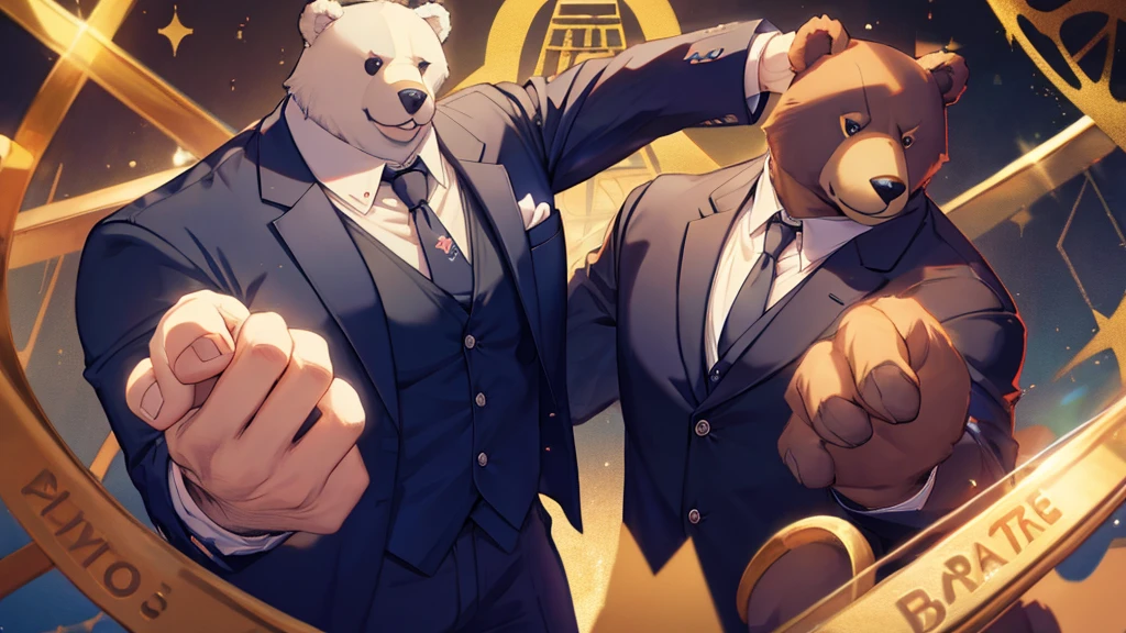 Cartoon Bear、Anthropomorphic Bear、Big body、Black vest、shirt、tie、コーヒーを淹れる