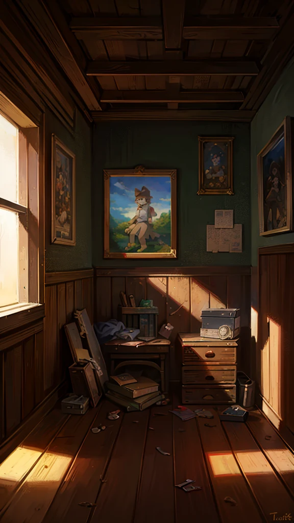 A cartoon style painting，The painting shows a kitten wearing a hat in the attic，Open an old box，It&#39;s full of cash.，Wearing stylish fursona, Cat boy, Cute cat, Anthropomorphic cats, Hot topics on artstation pixiv, Full body high-grade white, High-quality anime art style, High resolution cargo, Anthropomorphic cats, High Quality Fan Art, Anthropomorphic cyberpunk kitten：tall and big,  daytime，Bright environment
