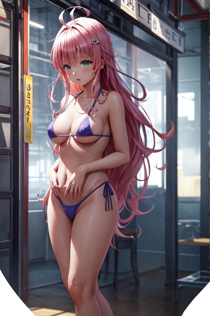 (masterpiece),(Highest quality)、(Very detailed)、(Very detailedなCG)、(Very delicate),(Perfect lighting),(8k)、(Dynamic Angle)、(Clear images)、Vibrant colors, woman、masterpiece、Highest quality、Written boundary depth、Cinema Lighting、masterpiece、Highest quality、Very detailed、colorful、Vibrant、Large Breasts、Thighature woman、alone、(masterpiece、Highest quality、High resolution、Anime Screen Capture、Anime Color)、(Perfect Anatomy、Beautiful attention to detail、Beautiful detail body、Beautiful breasts、Shiny)、 mature anime woman standing outside in aswimsuit、((Micro Bikini))、performer、View your viewers、Side bangs、Pink Hair、The eyes are round、Long Hair、Side bangs、Chest