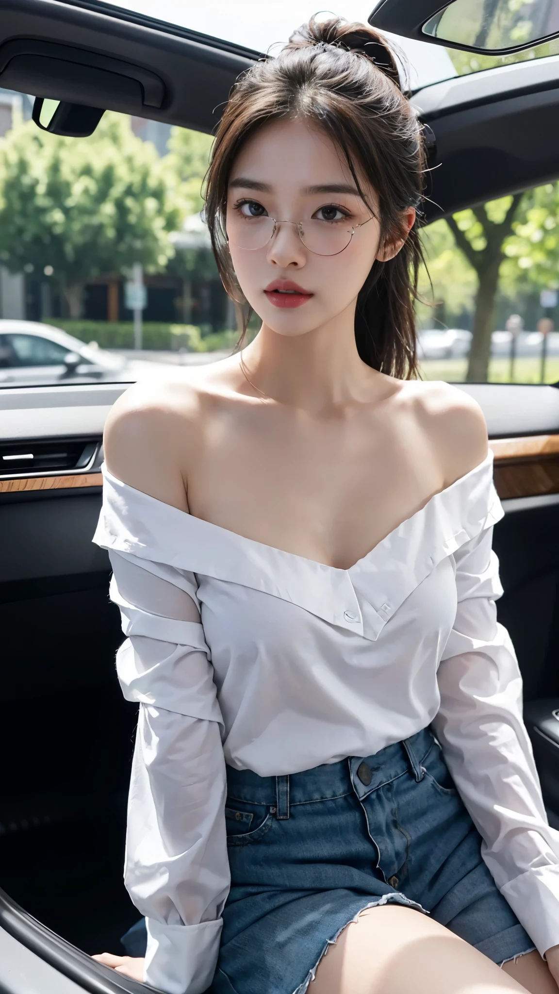 (top-quality、8K、32K、masterpiece、nffsw:1.2)、Photo of a cute Japanese woman、middlebreasts、((Wolf cut hair))、Brown-haired shorthair,FULL BODYSHOT、sface focus、Oversized white shirt、From above、looking at the viewers、well-muscled,A slender,High Style,high-level image quality、The background is in the city、Gentle eyes、22year old,Official art,middlebreast,A detailed face(Face like the real thing),detailed hairs,Realistic skin,Fine-grained skin(realskin)Beautiful detailed eyes,Realistic eyes,profetional lighting,Beautiful skin,Beautiful face,foco nítido,Street background(Awesome view backgrounds),Raw foto,A slight smil,Slim body
((Glasses Girls))