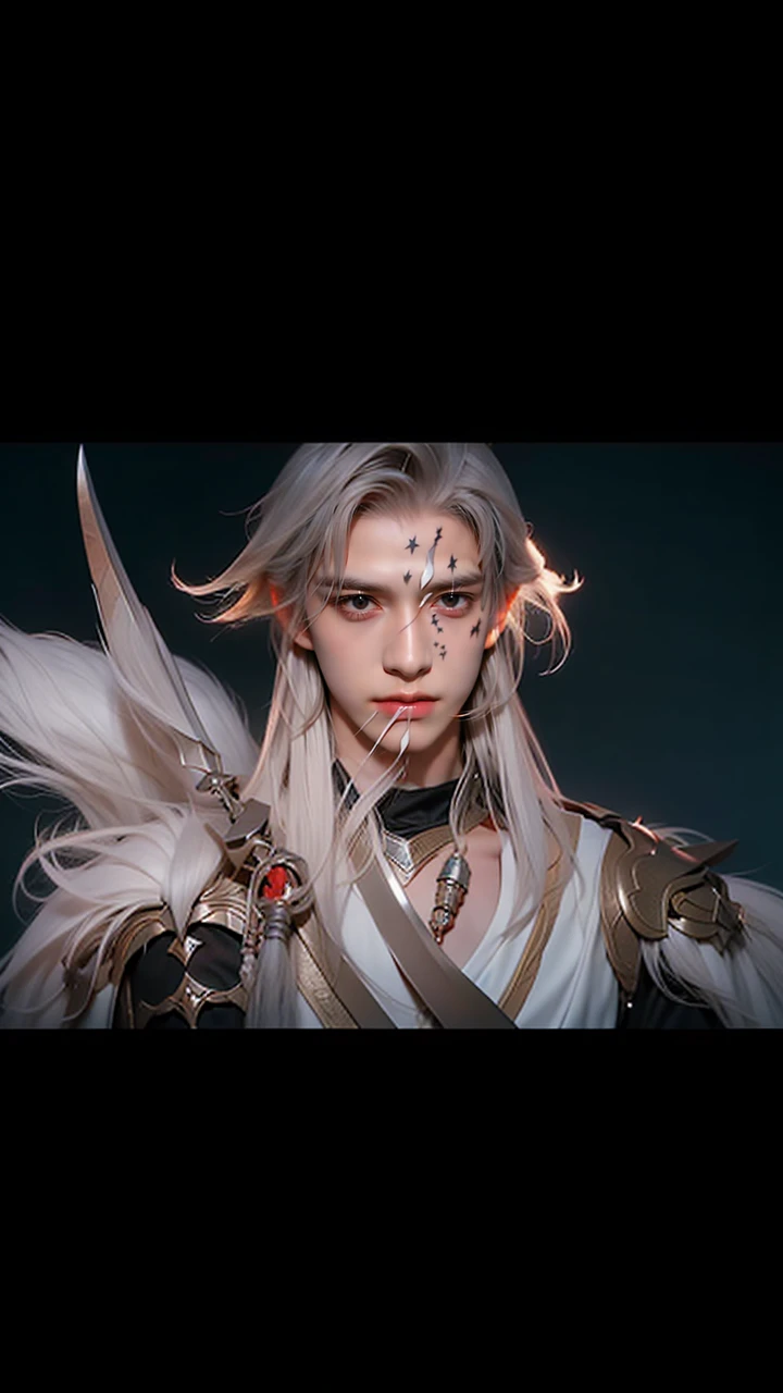 realisticlying,current,photography of,tmasterpiece,Best quality at best,ultra - detailed,extremely detaild的 CG unified 8k wallpapers,(1boys:1.1),silber hair,full bodyesbian,cage,smokes,flame,knives,holdingweapon,Black Themes,