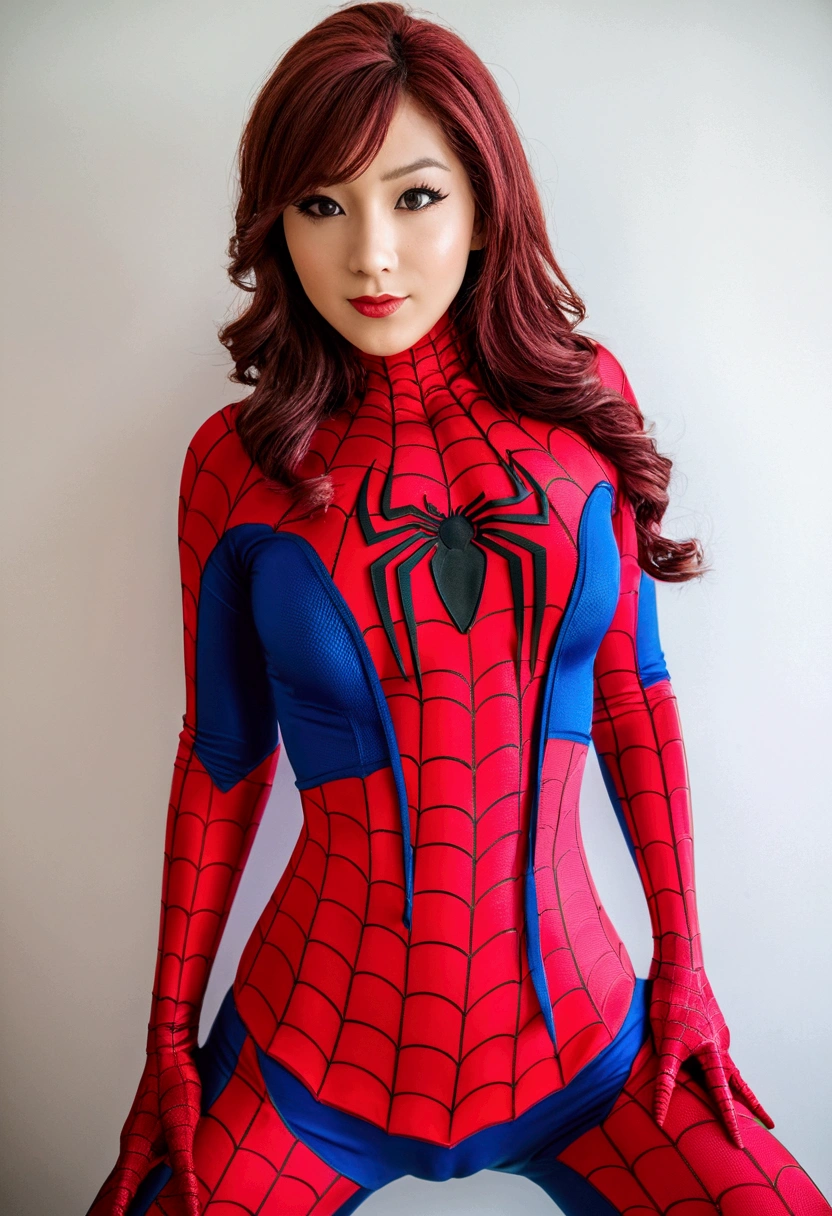 A sexy girl exposing her body wearing spiderman cosplay 