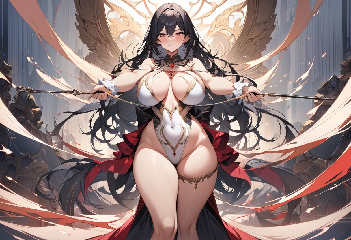 ((Masterpiece, top quality, high resolution)), ((highly detailed CG unified 8K wallpaper)), (huge stunning goddess shot, very hot and sexy, jaw-dropping beauty, perfect proportions, beautiful body, slim body beauty:1.3), Cupid drawing a bow, the tip of the arrow is heart-shaped, aiming at the viewer, full body,