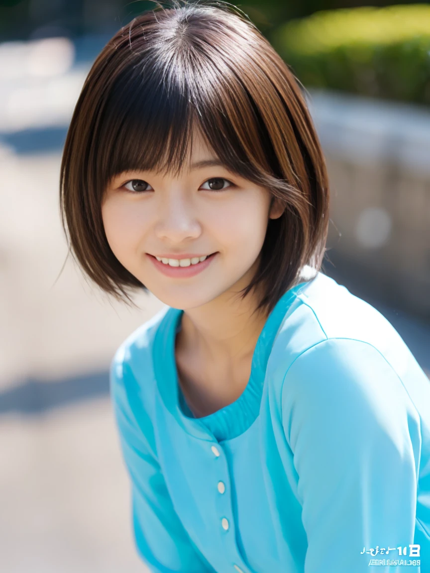 ((14 years old))、Short Hair 、Japanese women、thin胸、Extraordinary beauty、Cute Face、The best smile、Cute Smile、frontage、thin、School、 (RAW Photos:1.2), (Photorealistic:1.4), Beautiful detailed girl, Very detailed目と顔, Beautiful and beautiful eyes, Large file size, High resolution, Very detailed, Highest quality, masterpiece, ((Japanese Girls' High School Uniform)), Very detailed, CG, 8k wallpaper, growing up, finely, Highest quality, HVery detailed CG uniforms、 The light shines on your face、Cinema Lighting、