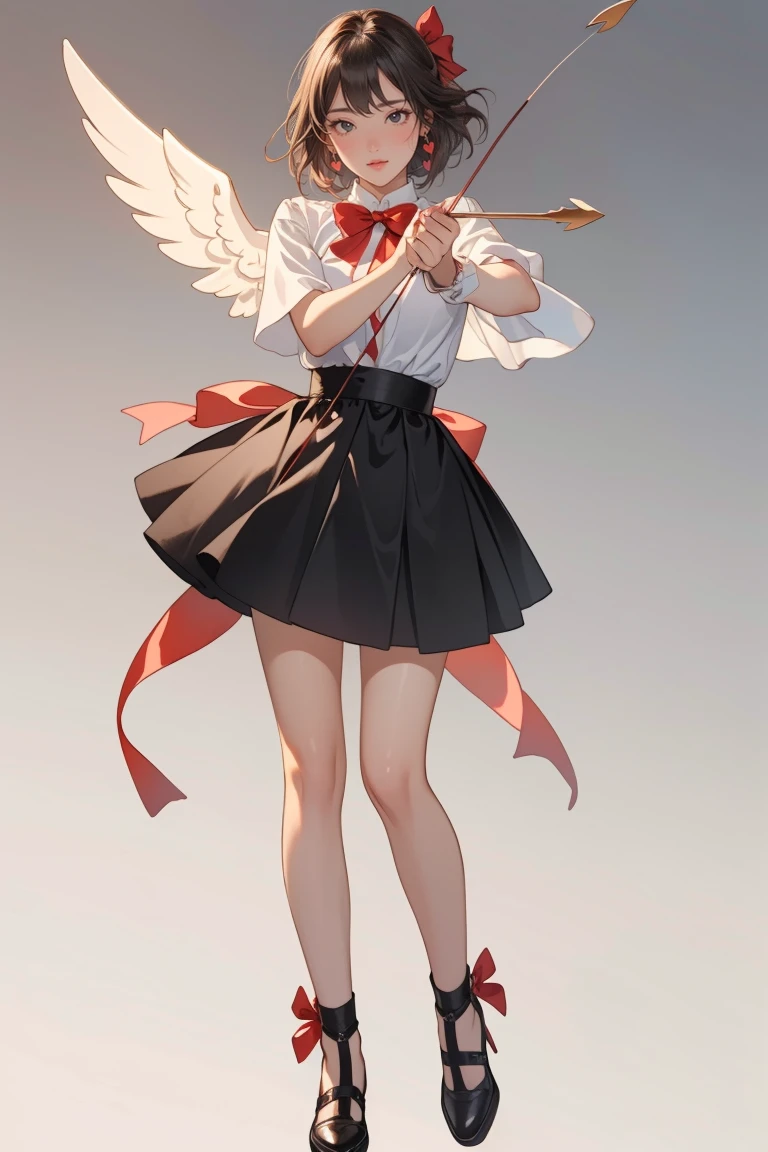 ((Masterpiece, top quality, high resolution)), ((highly detailed CG unified 8K wallpaper)), Cupid holding a bow, arrow tip heart-shaped, aiming at viewer, full body,