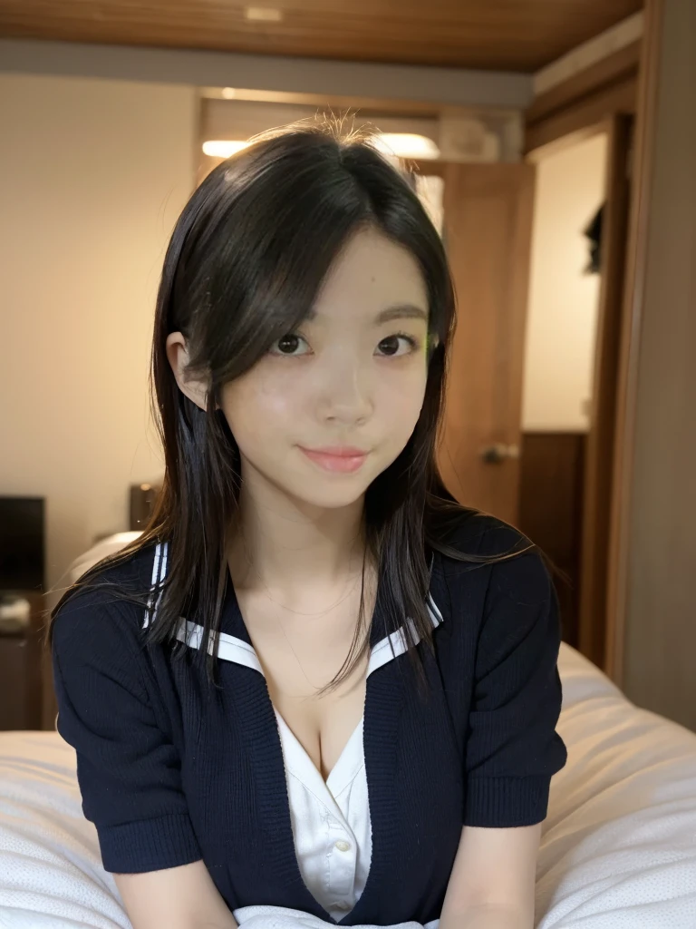 (Lie on your back in bed:1.3), (Anatomically correct fingers:1.3), (Embrace your chest:1.1), (Sailor suit:1.3)、(Professional Portrait、Professional Writing)、Highest quality, Detailed workmanship、High resolution、(8k, High resolution:1.2)、(RAW Photos, Realistic:1.3)、Slim figure、High resolutionの顔、The face is in focus、High resolutionの目、(Concentrated, Symmetrical pupils:1.2)、High quality and beautiful skin、Firm Skin、Natural Makeup、Gloss lips, High-definition hair texture、masterpiece、Japanese 、、very cute, (Very embarrassed:1.3), (blush:1.3), (Scary expression:1.3)、(Embarrassed look :1.3)、Wet eyes:1.2,、Looking into the camera:1.2、(color々Easy-to-shoot angle:1.3)、Mid-chest, Browsing Caution