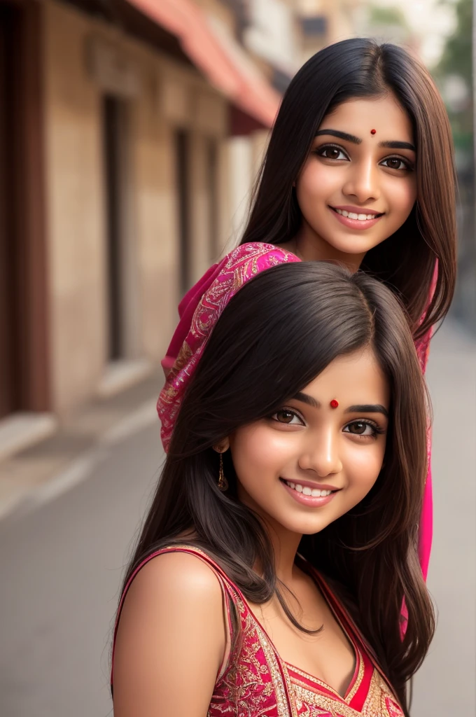 a woman in a churidar dress standing on a sidewalk, simple dress, indian, indian girl with fair skin, mid shot portrait, casual pose, with a seductive smile, close up portrait shot, close - up portrait shot, close body shot, closeup portrait shot, a cute young woman, elegant smiling pose, beautiful model,