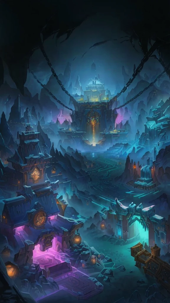 Four iron chains pull a huge coffin， blizzard Hearthstone concept art, Hearthstone concept art, odin's stone Arena Background, background technologywork, background technology, World of Warcraft art style, Hearthstone Art, in Hearthstone Art style, Hearthstone Artwork, Hearthstone Art style, hearthstone style art, Arena Background, fantasy Hearthstone Art style, Kingdom of Light Background, Hearthstone Splash Art，