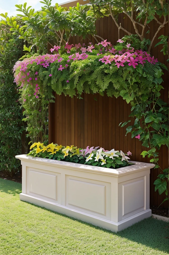 Create planter box which made by cemenet and fill inside with bougainvillea and frangipani 