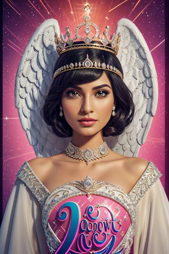 Elegant 3D typography with the name "NAZIFATOU " with an elegant crown and fine diamonds with sparkles of bright colors and angel wings, photo, typography, vibrantv0.1, graffiti, illustration, photo, product, fashion, poster.