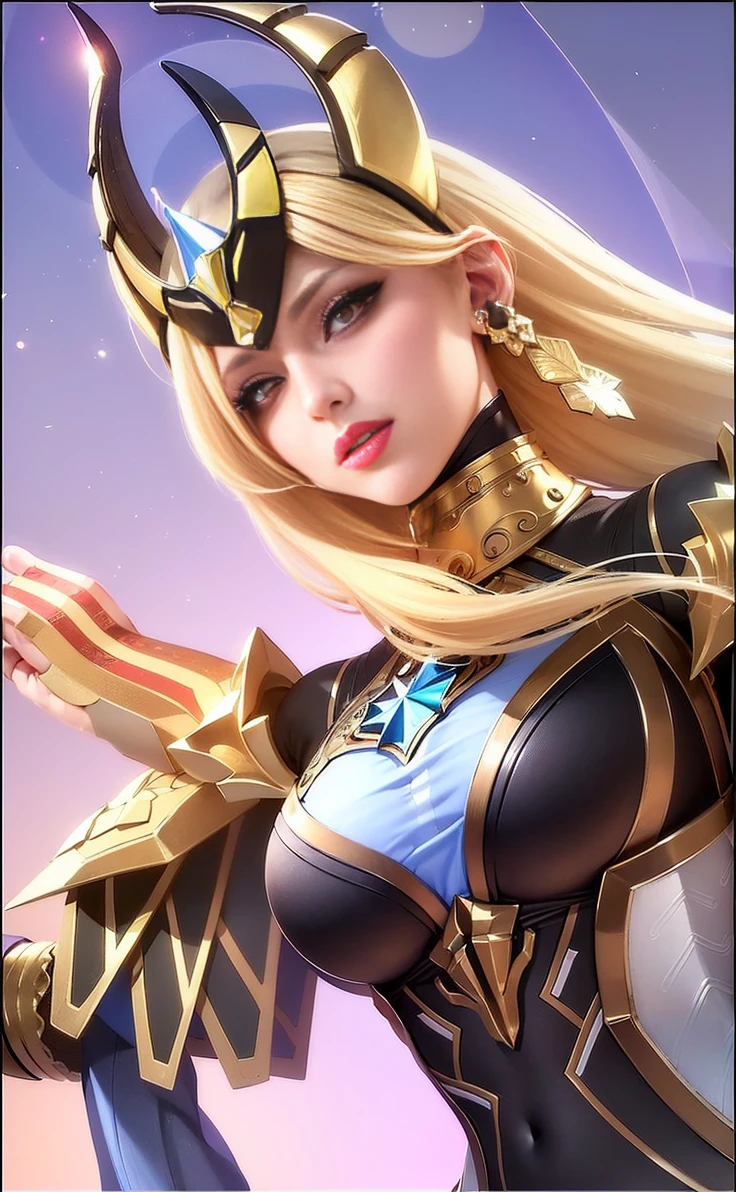 (8k, RAW photo, photorealistic:1.25) ,( lipgloss, eyelashes, glosace, glossy skin, depth of field, chromatic aberration, caustics, Broad lighting, natural shading, a woman in a blue dress with a crown and a sword, beautiful celestial mage, mobile wallpaper, mystical atlantean valkyrie, ultra hd, ultra detailed texture, hyper realistic, detailed texture, detailed face, detailed skin, detailed lighting, best quality, beautiful lighting, cinematic lighting, professional lighting, ultra highres, realistic, detailed hair, real hair, white hair, high quality, (realskin:1.5), extremely detailed, finely detail, ultra-detailed, detail eyes, cinematic background, red eyes, red lips