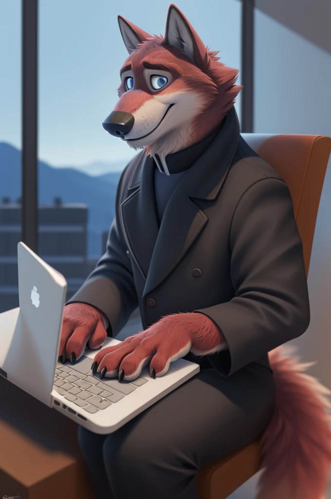 Joachim Wolfbach (Zootopia),tall handsome, wolf,young, 24 years, brown fur,(red body:1.3),Blue eyes, Moscow Dressed,to Pope Catholic priest of the Roman Catholic Church, canine, wolf, detailed fur, Male, antro, paw pads, finger claws,holding a laptop, at viewer, 5 fingers, paws, 5 fingers, smile, happy, resting, wrist watch, т nextel, sitting at home watching TV, by xenoforge, (difficult, high detail, film photography, soft focus, RAW, pilot by training,smile смех
фотореализм, realistic, photorealistic, analog style, subsurface scattering,
masterpiece, Best quality, ultra realistic, 8 K)