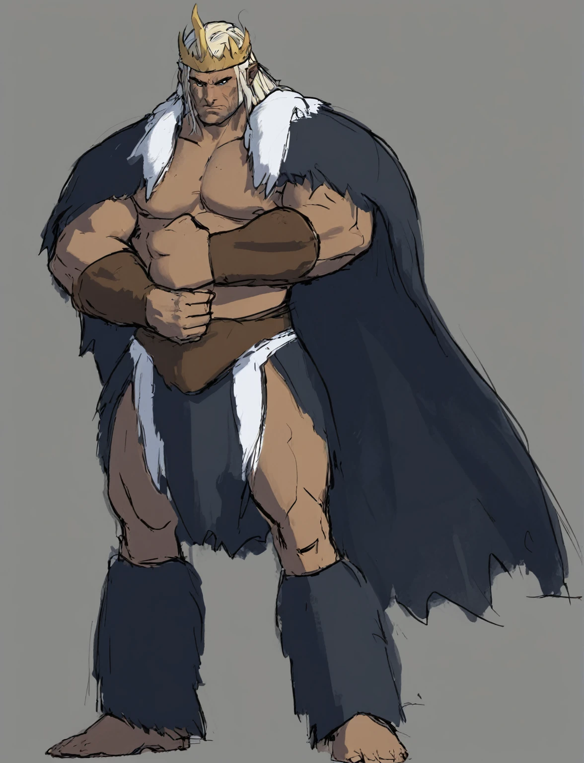 A man in a cloak、Cartoon of a man holding a sword, Whole body concept, fur-clad barbarian goliath, detailed Whole body concept, male barbarian, Technoviking topless male, dnd giant character concept, barbarian, Full body character concept, Whole body concept art, detailed Whole body concept art, barbarian class, Orc concept, Fantasy character concept, barbarian pelt