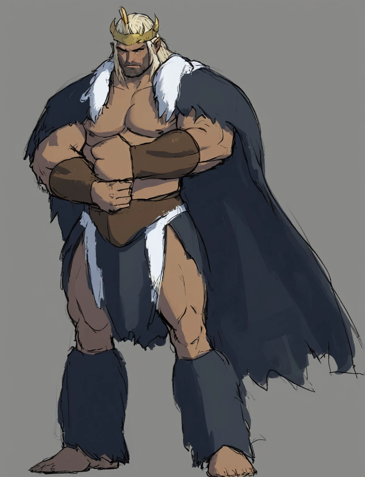 A man in a cloak、Cartoon of a man holding a sword, Whole body concept, fur-clad barbarian goliath, detailed Whole body concept, male barbarian, Technoviking topless male, dnd giant character concept, barbarian, Full body character concept, Whole body concept art, detailed Whole body concept art, barbarian class, Orc concept, Fantasy character concept, barbarian pelt