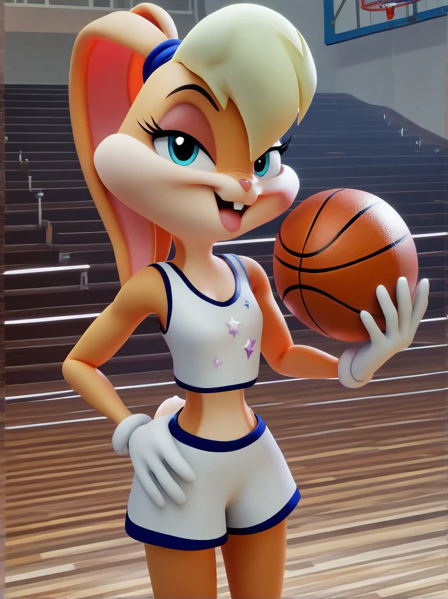 lollabanna, 1 girl, One, furry woman, bunny ears, bunny girl, animal nose, Crop top,White gloves,basketball, holding,  Blue eyes, body fur, standing, sleeveless ponytail,White shorts, protruding teeth,cowboy shot,smile,I look at the viewer, on open air, check_9, check_8_up, check_7_up, check_6_up, check_5_up, check_4_up, Lola_bunny, fabulous, ultra clarity, 4K, excellent quality, high detail, close-up, bare chest, , cum on face, sex oral dick oral, The human penis,  Zoophilia, cute sucks dick,  sucks gently, caresses with tongue, sperm dripping from mouth, balls dick, balls shaved, big dick, juicy dick, touches eggs with hands, plays with eggs