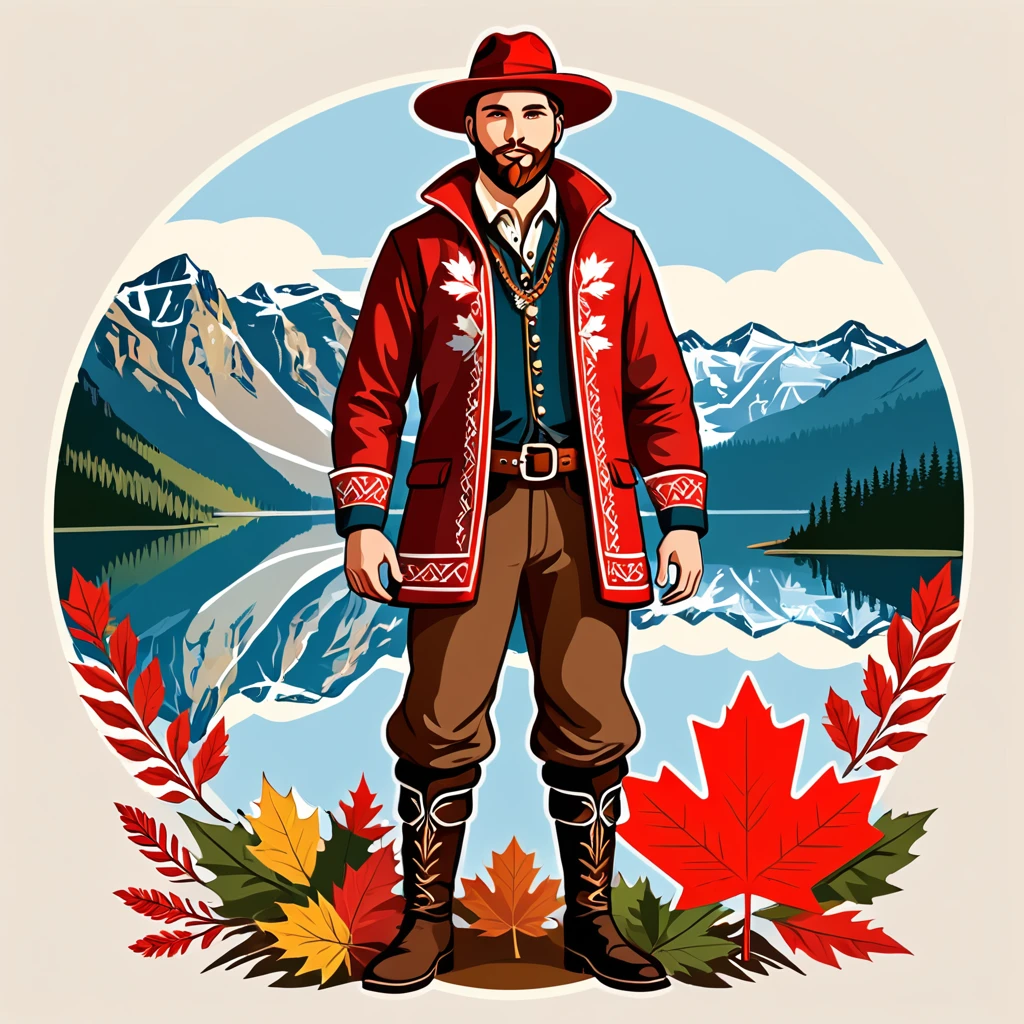 man in canada folk outfit, vector graphics, strong contours
