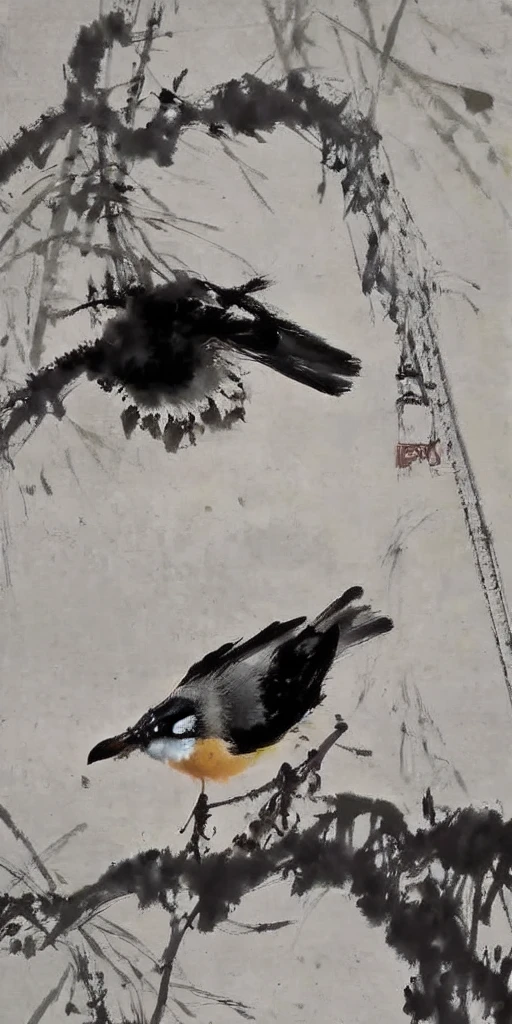 1 Lin Nan,Chinese, Flowers, birds, Leaves, ink, Rice paper, Factory details, vein, Plant textures, Layering, Beautifully, Clear, more details,