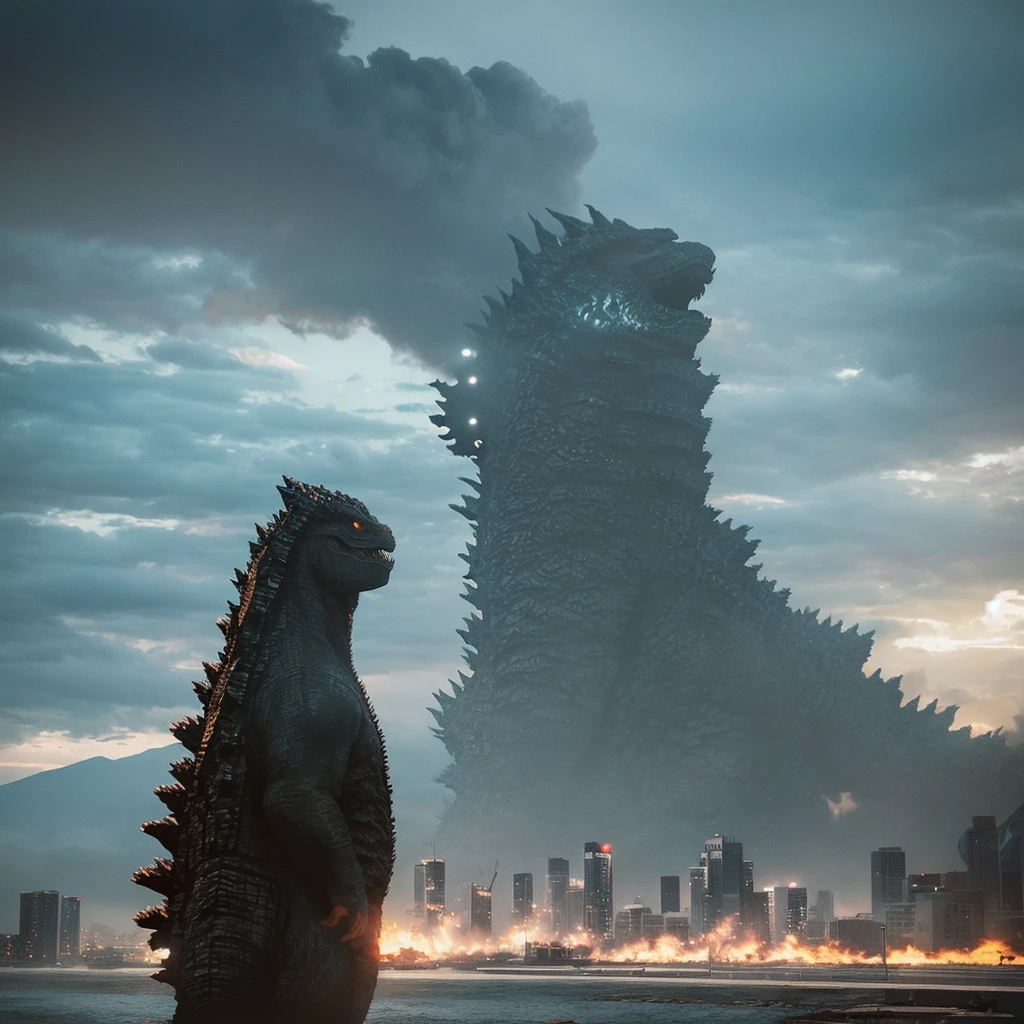 solo,godzilla,cool,terrible,breaking buildings,cloudy sky