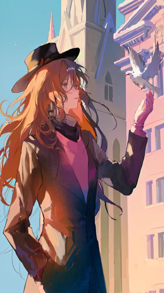 anime girl in a hat and coat holding a bird in her hand, zerochan art, by Kamagurka, marin kitagawa fanart, made with anime painter studio, inspired by Taiyō Matsumoto, painted in anime painter studio, delicate androgynous prince, artwork in the style of guweiz, from cryptid academia, zerochan