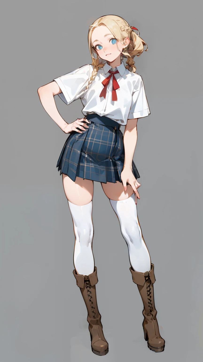 Himiko Toga with flower tattoos on her hands (tatto covering her entire wrist)  with black boots and black stockings, Short skirt (whole body) 