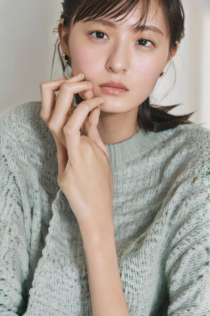You are a professional gravure photographer.。とても美しい一人の日本人女性のphotographを創造してください。Delicate facial features、Bob Hair, Captivating Gaze、Thigh shot , Lunar Surface、Advanced Depth of Field、masterpiece、Highest quality、photograph、reality、High resolution、Very detailed、