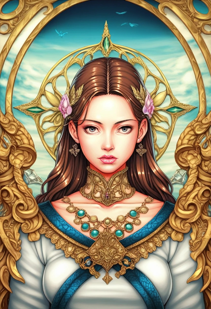 8k portrait of beautiful cyborg with brown hair, intricate, elegant, highly detailed, majestic, digital photography, art by artgerm and ruan jia and greg rutkowski surreal painting gold butterfly filigree, broken glass, (masterpiece, sidelighting, finely detailed beautiful eyes: 1.2), hdr,