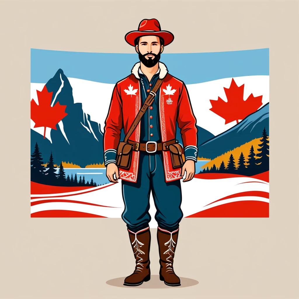 man in canada folk outfit, vector graphics, strong contours
