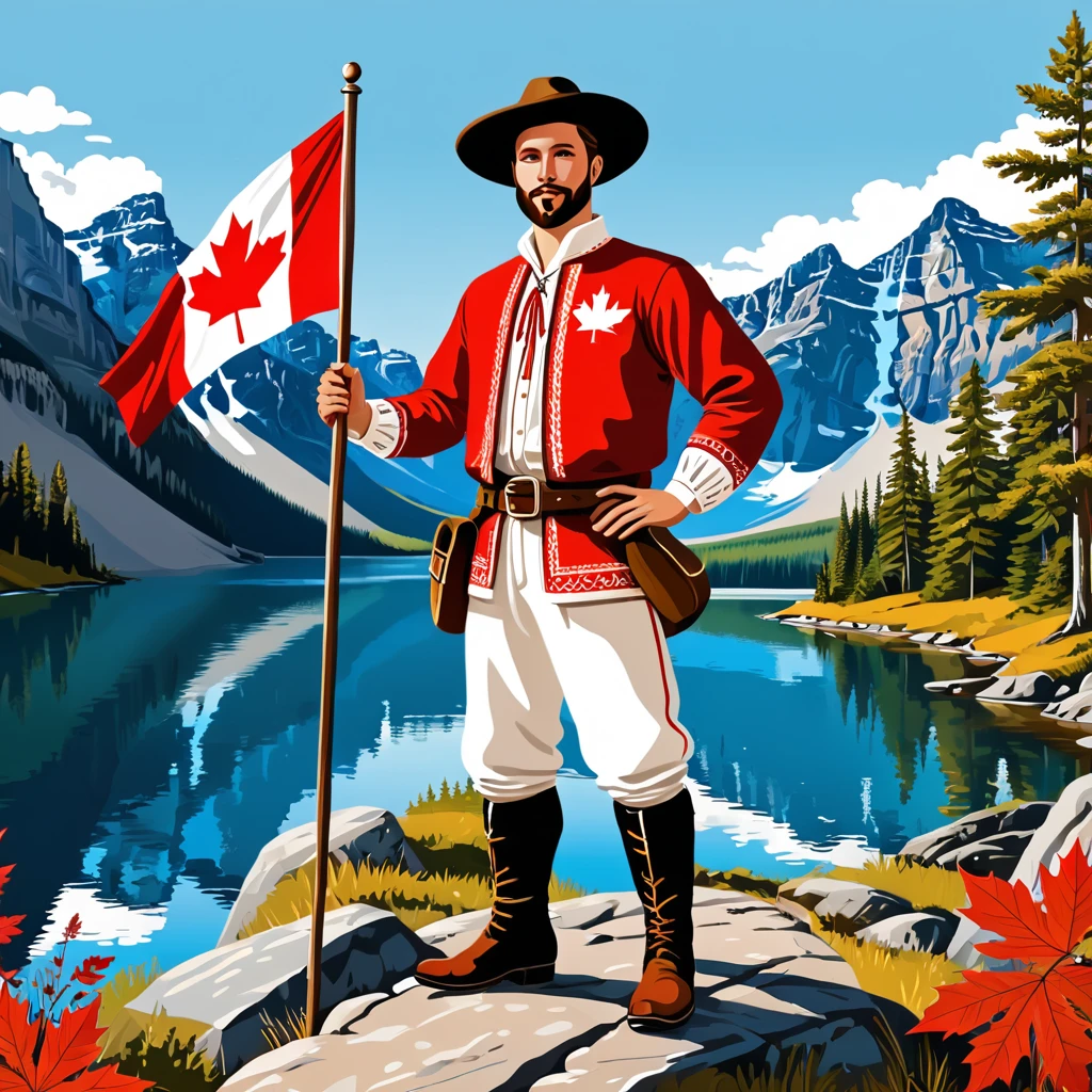 man in canada folk outfit, vector graphics, strong contours