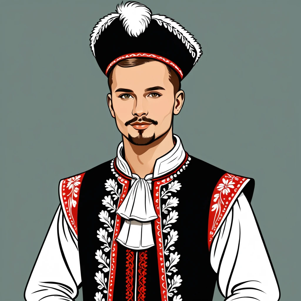 man in polish folk outfit, vector graphics, strong contours
