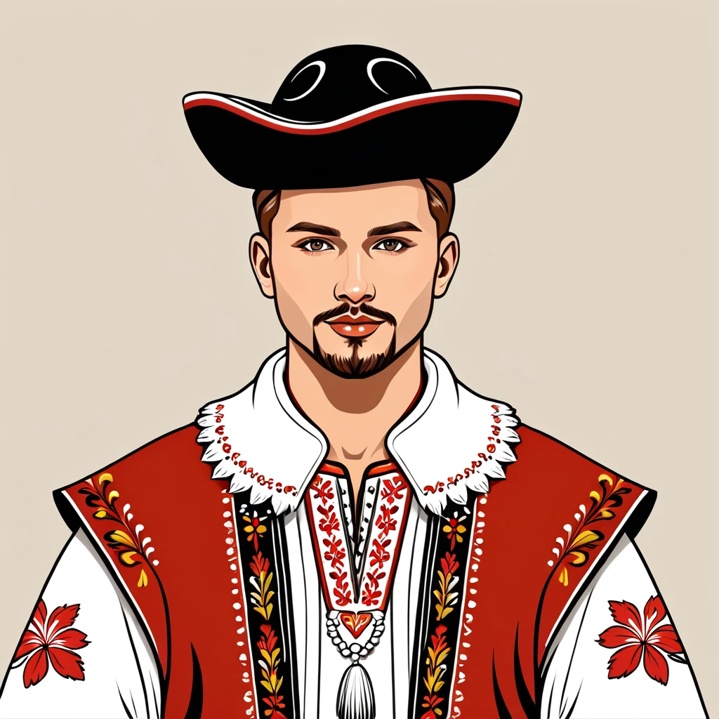 man in polish folk outfit, vector graphics, strong contours
