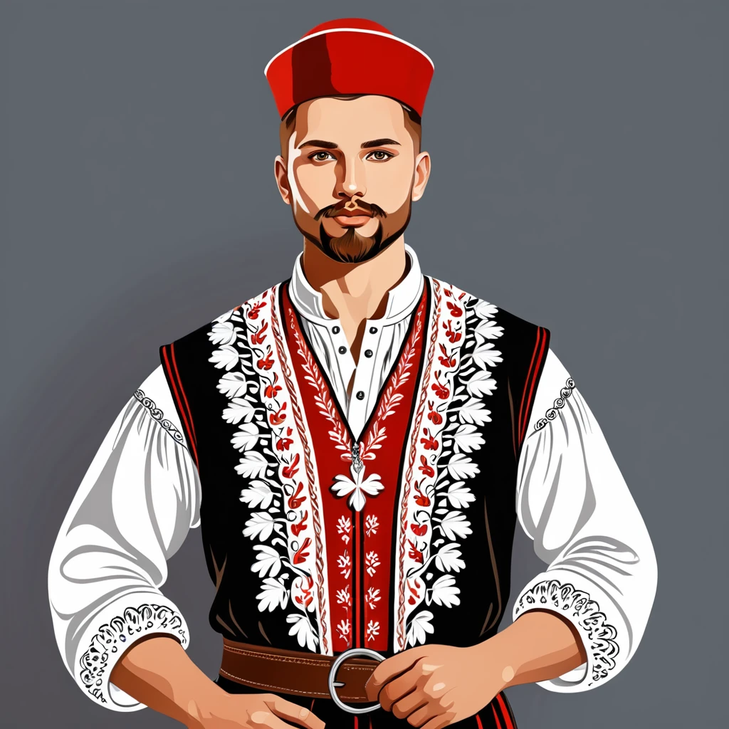 man in polish folk outfit, vector graphics, strong contours