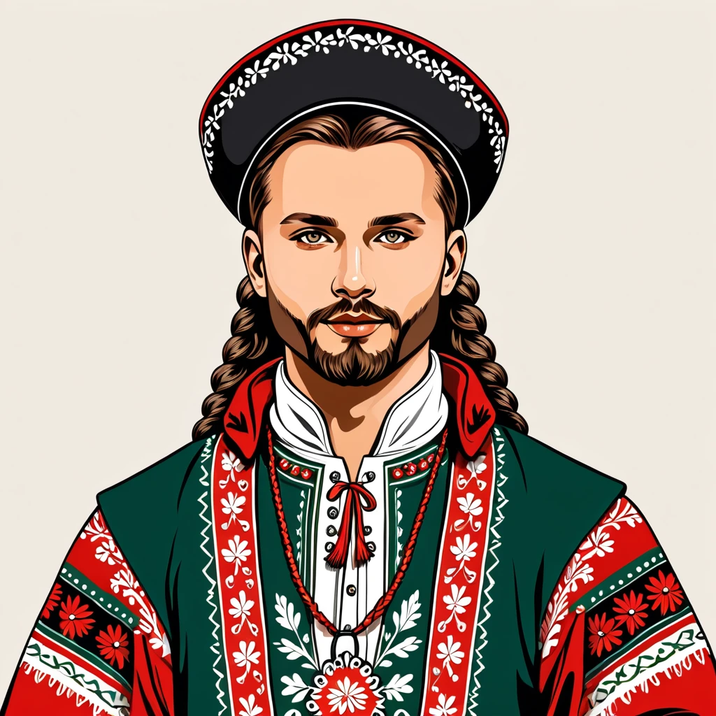 man in polish folk outfit, vector graphics, strong contours