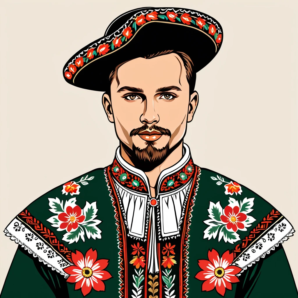 man in polish folk outfit, vector graphics, strong contours