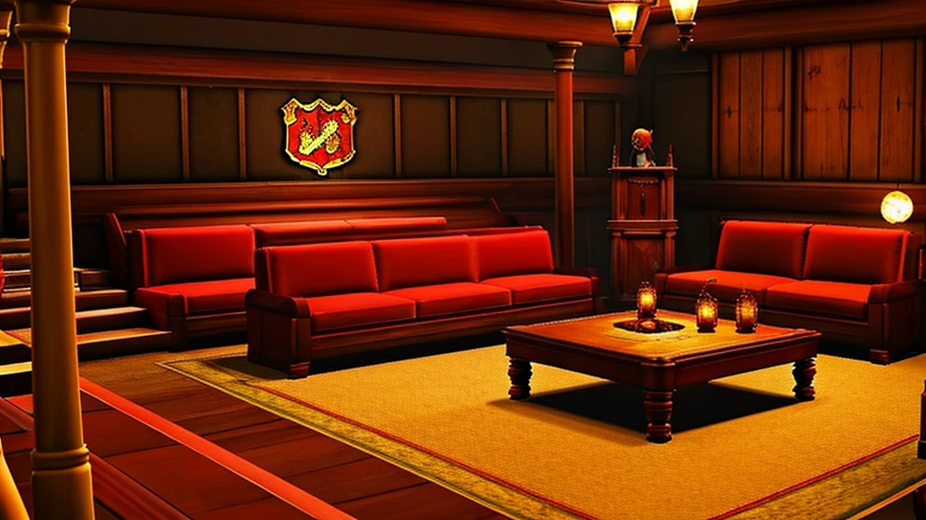 Gryffindor Common Room,Large chat room,redい壁ファンタジー,middle ages,sofa,Heating stove,Stairs with handrails,warmth,Warm lighting,redい絨毯,red《Harry potter》《hogwarts legacy》