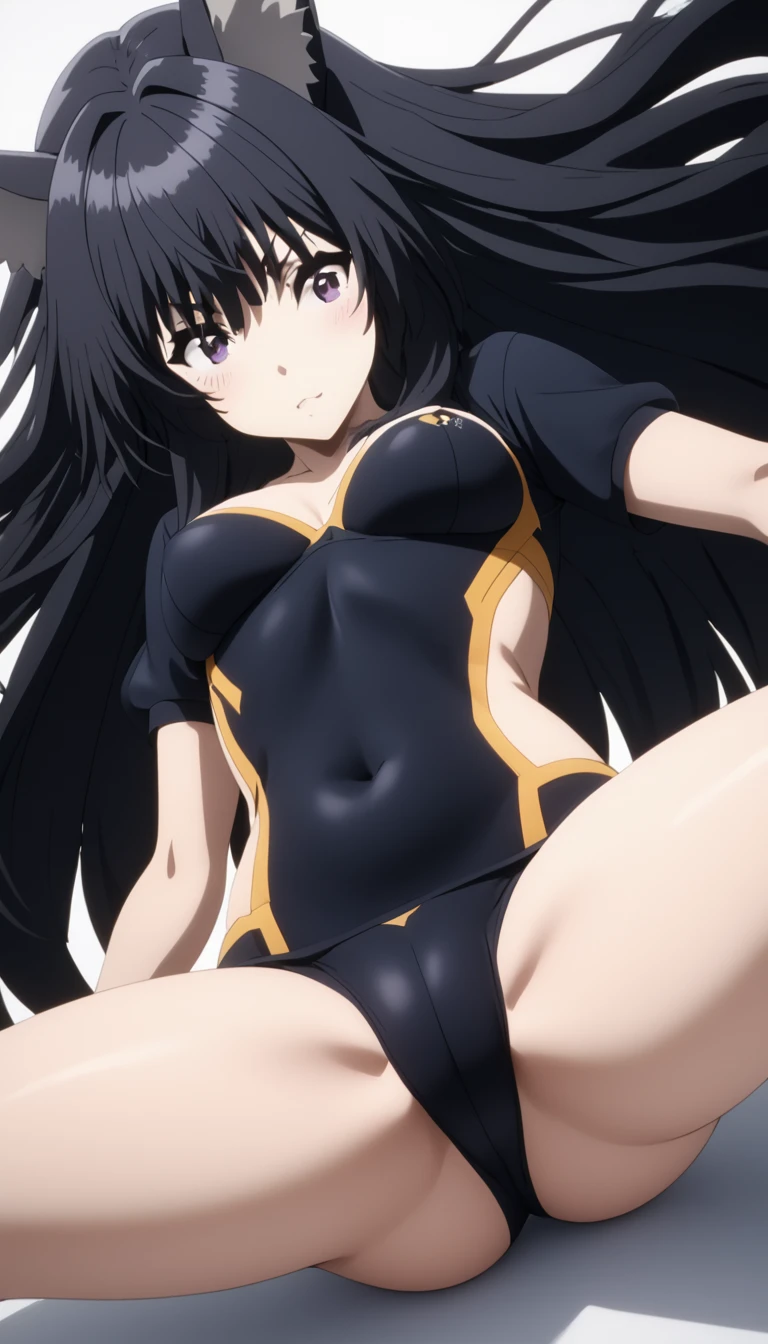 (Highest quality、Masterpiece、Very detailed、4K)、One Woman、、Dog ears、Jet Black Hair、Long Hair、(((delta)))、chest、arm、Thighs