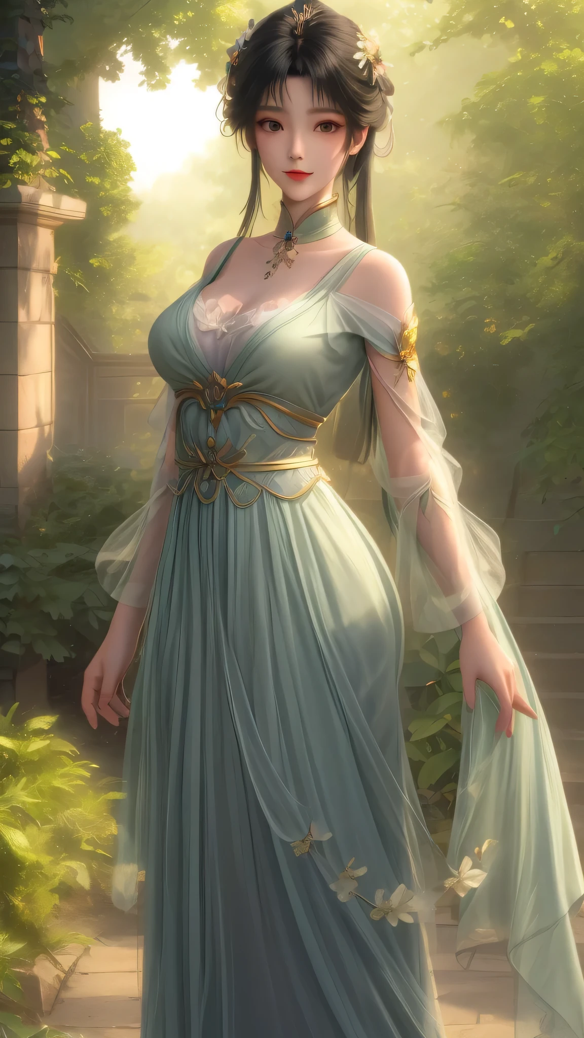 A girl in ancient costume,She has beautiful and delicate eyes,Red lips and white teeth。Her figure is elegant,Standing in an ancient and peaceful garden。She wears gorgeous clothes,The hem of the skirt floats gently,As if dancing in the breeze。The garden is full of various flowers and plants,Vibrant colors and aromas fill the air。Girl's hair neatly combed,Jeweled bun gleams。The sun shone on her through the gaps in the leaves,Added a warm glow to her skin。
The quality of this painting is very high,Can achieve the best picture quality,Reveal 4K or 8K details。The picture is very realistic,As real as a photo。Professional lighting effects are used in the picture,Makes girls’ skin more delicate,The interweaving of light and shadow creates a realistic effect。The details in the picture are very fine,Everywhere shows the artist’s care and skill。The colors are full and vivid,Let people intuitively feel the beauty of the garden and the beauty of the girl。
the painting draws on traditional oil painting styles,Presenting a strong artistic atmosphere。Warm tones,Give people a warm and close feeling。The light in the picture is soft and bright,Adds a peaceful atmosphere to the whole scene。
at last,Some additional details were added to the painting,Like butterflies dancing in the garden,The stream is flowing with clear water,Adds vividness and vitality to the scene。The whole painting is full of poetry and romance,Provides viewers with a sense of tranquility and pleasure。